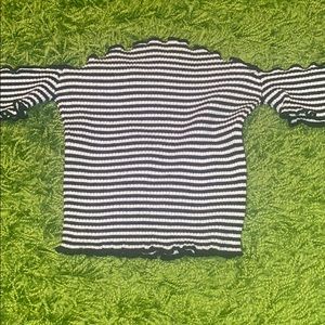 Striped rib off the shoulder top